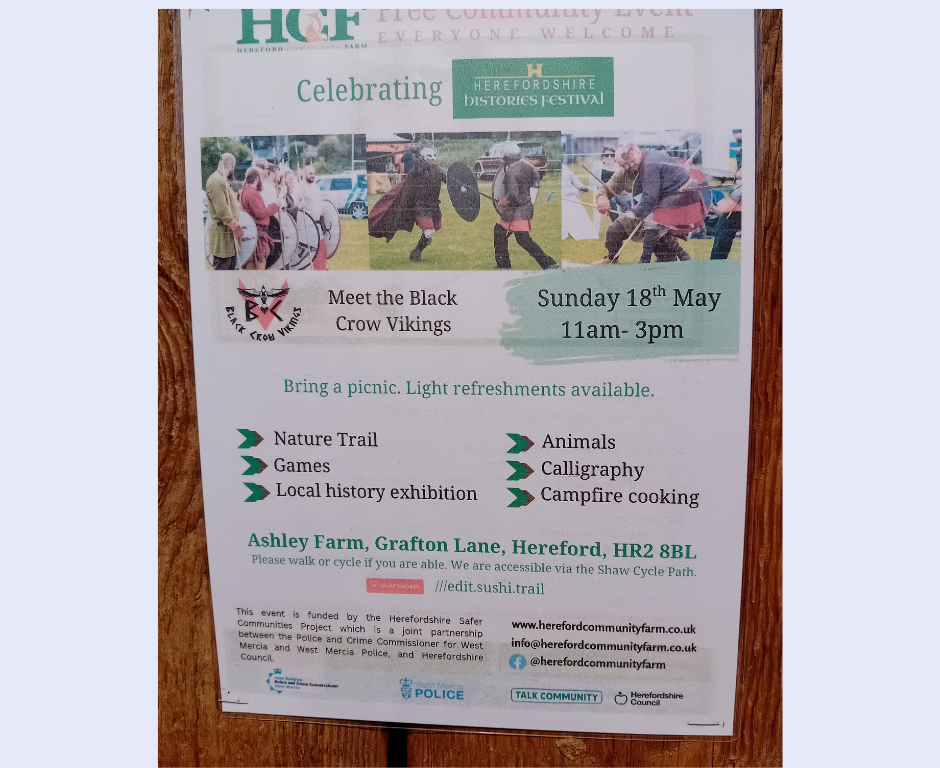 Poster for Hereford Community Farm event 18 May 25