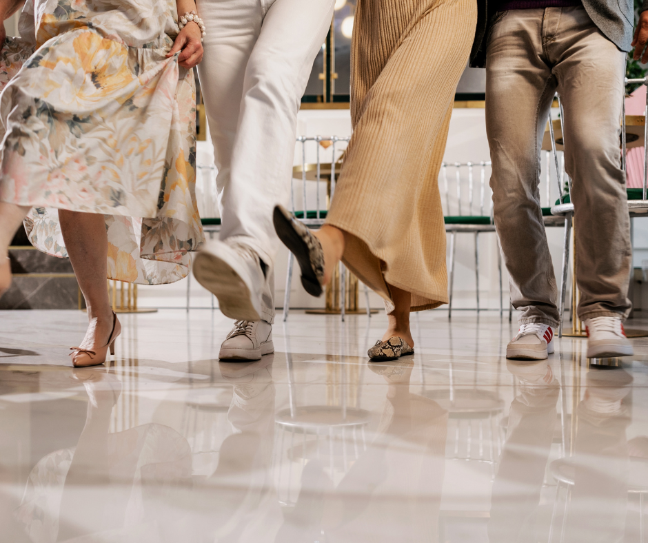 four pairs of legs,kicking up the left foot
