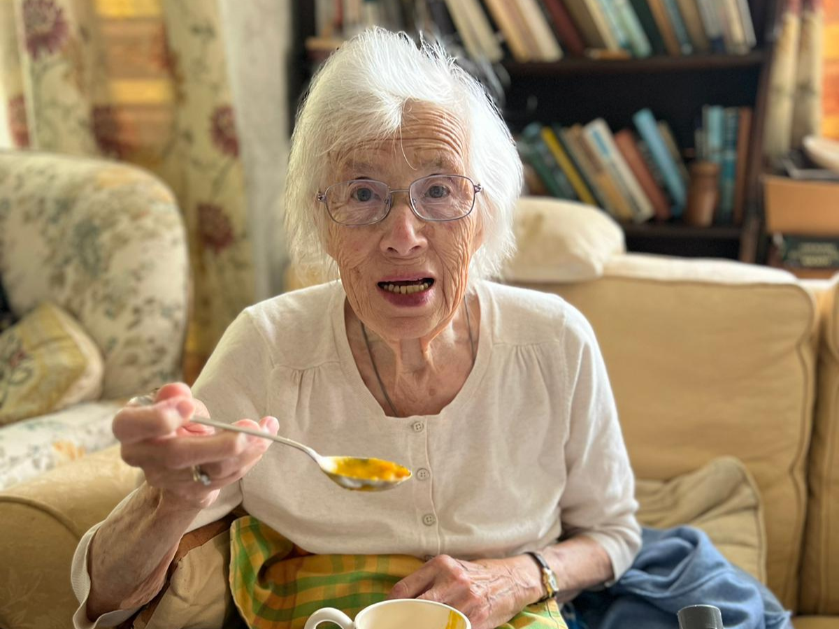 Client from Services for Independent Living Homecare Services, woman seated looking directly to camera